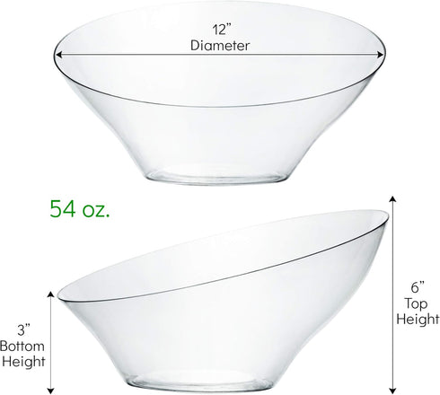 PLASTICPRO Disposable Angled Plastic Bowls - Large Round Serving Bowl, Clear Pack of 4 - Elegant for Party, Snack, or