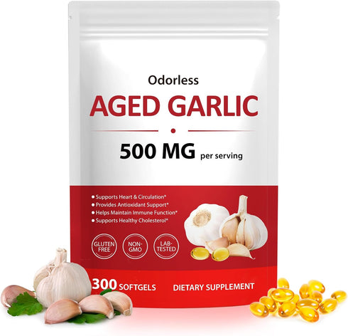 NIFEISHI Aged Garlic Extract Capsules, (300 Count) 500mg Odorless, Garlic Supplement, 2-Year Matured