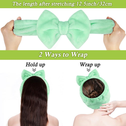 Shintop Makeup Headband - Soft Face Wash Headband with Cute Bow, Light Green
