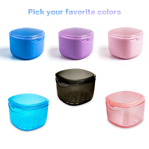 Denture Bath Case, No-Leak Retainer Cleaning Box for Mouth Guard, Night Guard, and Retainer (Pink)