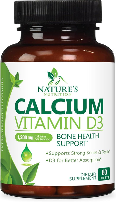 Calcium 1200 mg Plus Vitamin D3, 60 Tablets, Bone Health & Immune Support