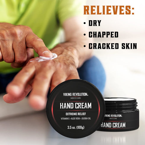 Viking Revolution Hand Cream for Men - Repair Cream for Dry Cracked Hands with Aloe Vera & Vitamin E (3.5oz)
