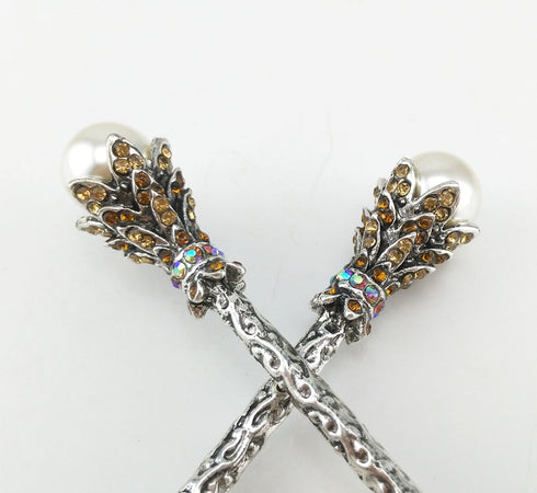 yueton Pack of 2 Vintage Rhinestone Pearl Hair Stick, Vintage Hair Chopsticks Hairpin Chignon Pin (Coffee)