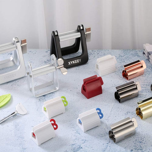 Set 2 XYKEEY Toothpaste Tube Squeezer - of Toothpaste Squeezer Rollers, Metal Toothpaste Tube Wringer Seat Holder Stand