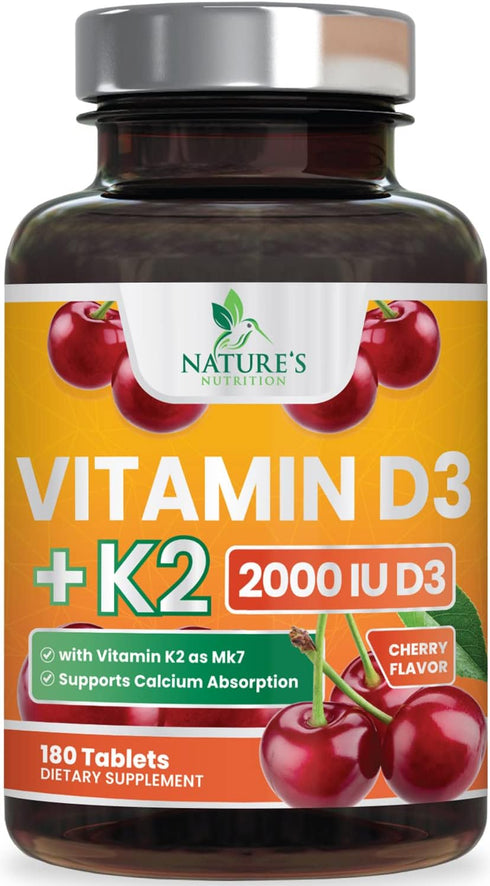 Vitamin D3 K2 2000 IU Plus with K2 (MK-7) 75 mcg, Vitamins D & K Complex Supplement for Bone and Heart Health