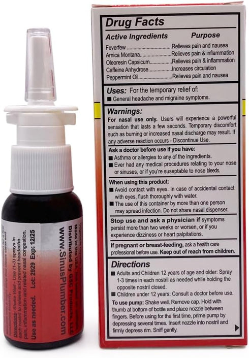 Sinus Plumber Headache Nasal Spray – Headache Relief Formula