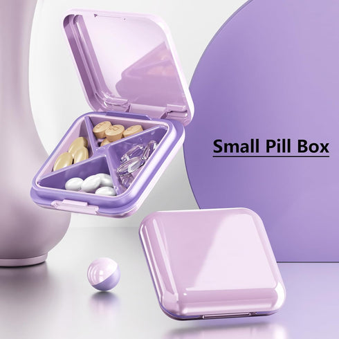 Small Pill Box Waterproof Travel Pill Case, Portable Daily Pill Container with 4 Compartments for Vitamins, Fish Oils,