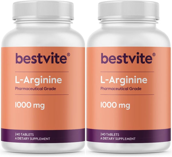BESTVITE L-Arginine 1000mg (480 Tablets) (240 x 2) - 20% More Pure L-Arginine vs L-Arginine HCL Products