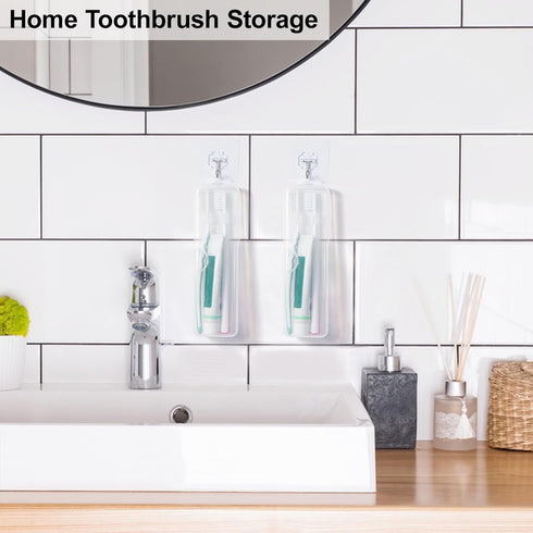 Transparent Toothbrush Case 2 Packs, Travel Size Plastic Holder, 7.87 x 2.36 x 1.18 inches, Portable for 2 Toothbrushes