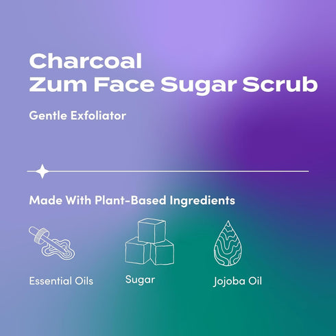 Indigo Wild Zum Face Sugar Facial Scrub, Natural Sugar Exfoliator with Jojoba Oil, Coconut Oil & Olive Oil, Charcoal, 4
