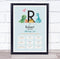 The Card Zoo New Baby Birth Details Christening Nursery Dinosaur Initial R Gift Print