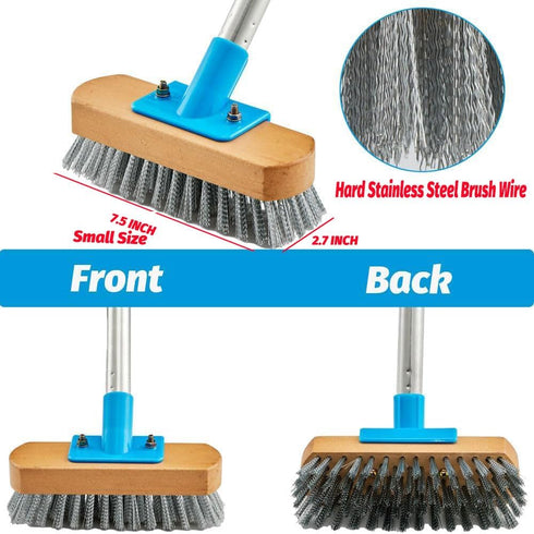 Stainless Steel Deck Scrub Brush, 60" Heavy Duty Floor Scrubber with Pole for Concrete, Patio, Garden Cleaning