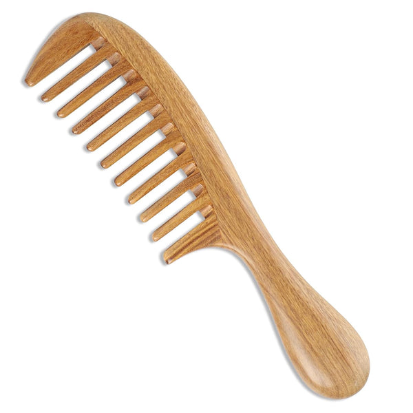 Onedor Handmade 100% Natural Green Sandalwood Hair Combs - Anti-Static Natural Hair Detangler Wooden Comb