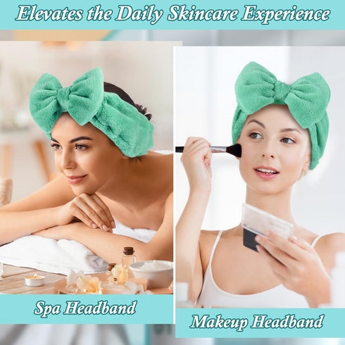 Shintop Soft Makeup Headband with Cute Bow, Elastic Spa Headband for Skincare and Facial Mask, Pea Green