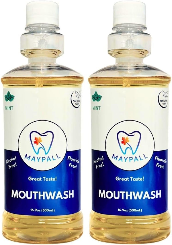 MayPall Adult Mint Mouthwash, Safe to Swallow, Natural, Promotes Healthy Teeth, Mild Taste,