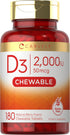 Carlyle Chewable Vitamin D3 2000 IU (50mcg) Tablets | 180 Count | Vegetarian, Non-GMO, Gluten Free, Berry Flavor