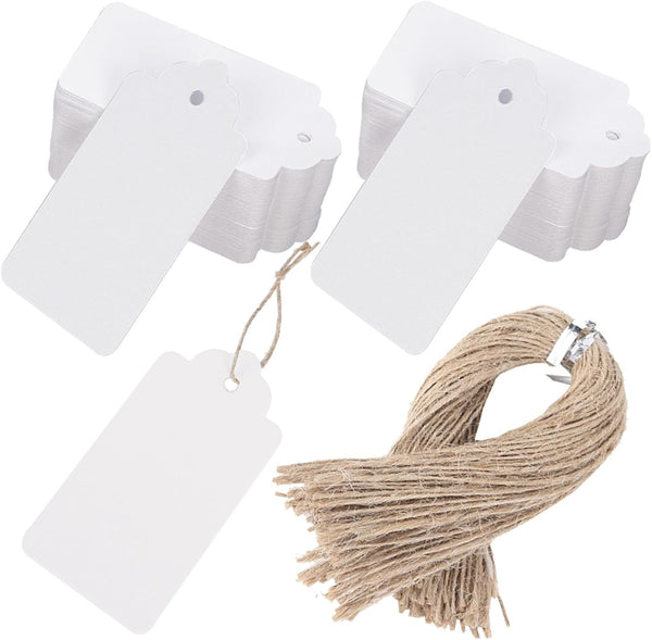 SallyFashion 100pcs Gift Tags with String Attached, 2 x 4 Inch Kraft Paper Hang Tags for Crafts and Weddings