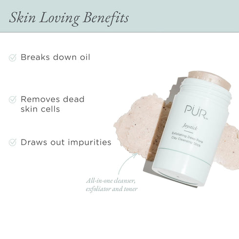 PÜR Minerals Face Clay Mask Stick - Exfoliating Deep Cleanser Joystick Clay Mask for Pores & Blackheads - Facial Cleanser Skincare with Moroccan Clay & Charcoal Rejuvenates & Purifies Skin, Vegan