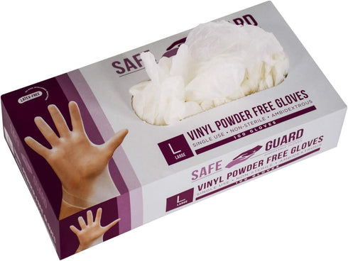 Safeguard Large Vinyl Powder Free Gloves, 100 Count