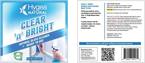 Clear 'n' Bright Glass Cleaner Spray, Streak-Free & Ammonia-Free Window Cleaning Supplies, Safe & Fast
