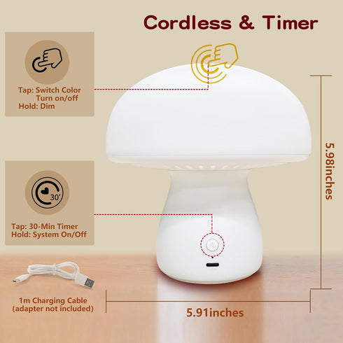 illuwise Dimmable 630nm Red Night Light, Mushroom Lamp for Sleep & Relaxation, Red Light with Timer, Touch Control