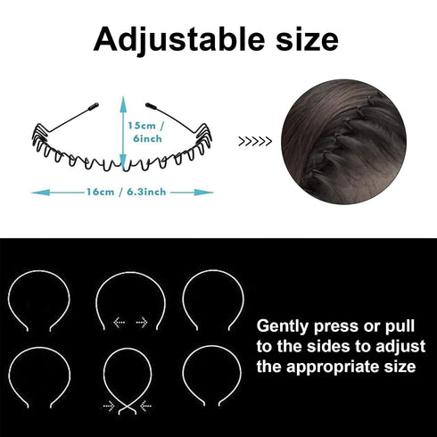 Metal Hair Bands for Men & Women, Black Wavy Hair Bands, Spring Outdoor Sports Headbands