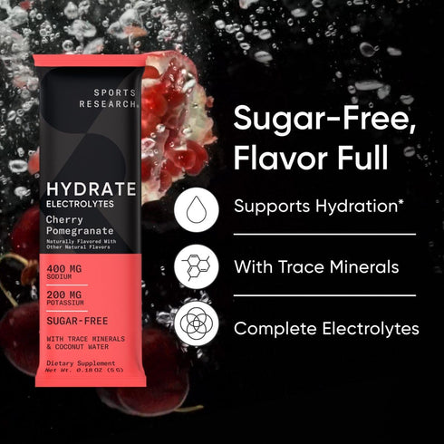 Sports Research Hydrate Electrolytes Powder Packets - Sugar-Free, Naturally Flavored with Vitamins, 16 Packets Variety
