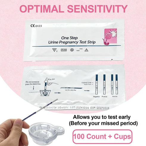 Reroon 100 Count 99% 100 Pregnancy Test HCG Strips for Fertility Women | Home Early Detection Pregnancy Kits with Over