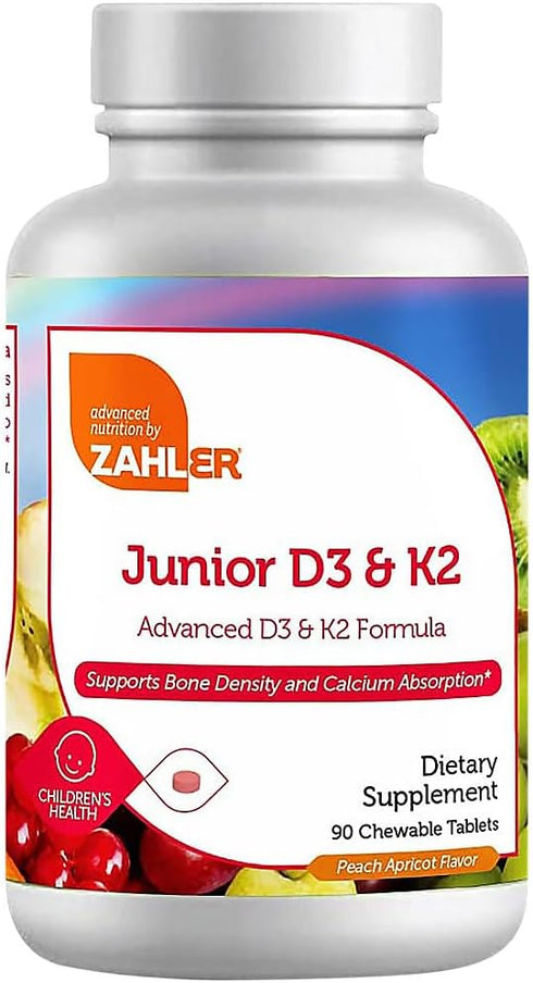Zahler Junior Vitamin D3 + K2 Chewable Tablets for Kids, 90 Count, 2000 IU Vitamin D for Healthy Bones & Teeth
