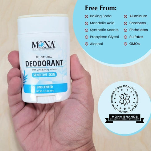 MONA BRANDS All Natural Deodorant For Women & Men | For Sensitive Skin | No Aluminum or Baking Soda | (2-Pack UNSCENTED