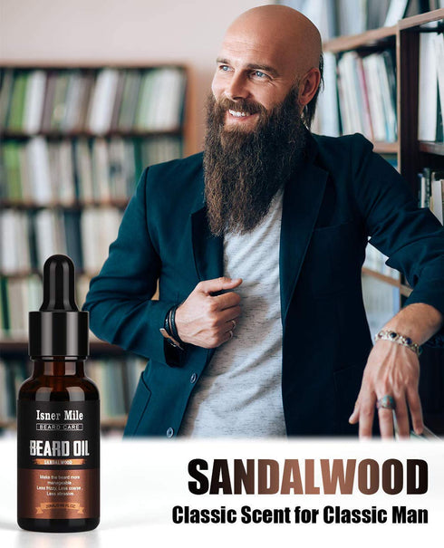 ISNER MILE 5 Pack Beard Oil Set - Leave in Conditioner Cedarwood, Sandalwood, Sage, Sweet Orange for Men