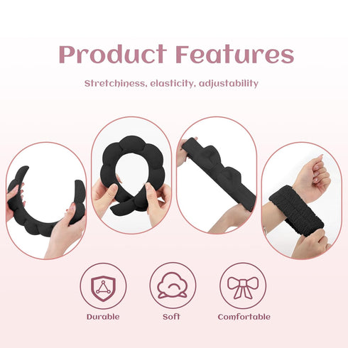 Spa Headbands for Women & Wristband Set, Skincare Headbands for Washing Face, Cute Hair Band for Girls