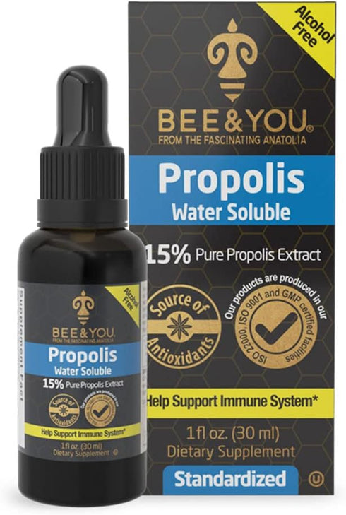 Bee and You 100% Natural Pure Propolis Extract, Water Soluble, High Potency Immune Support Supplement, 1 Fl Oz