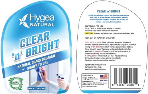 Clear 'n' Bright Non-Toxic Glass Cleaner Spray, Streak-Free & Ammonia-Free Window Cleaning Supplies (3 Pack, 24oz Spray)