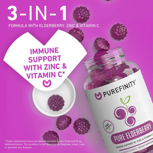 Sambucus Elderberry Vitamin C and Zinc Gummies - 60 Vegan Gummies for Kids & Adults