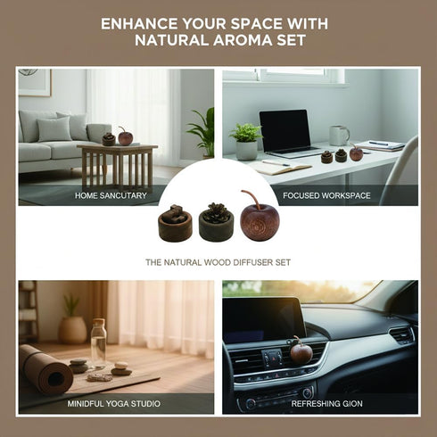 Vantico (3) Natural Wood Aroma Diffuser, Waterless Essential Oil Sphere Design, Walnut Base, Simple Minimalist Decor