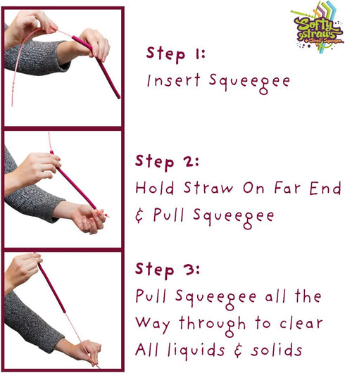Straw Squeegee Cleaning Tool 4 Pack - BPA Dishwasher Safe Silicone Brush for Reusable Softy Straws (2 Small, 2 Wide)