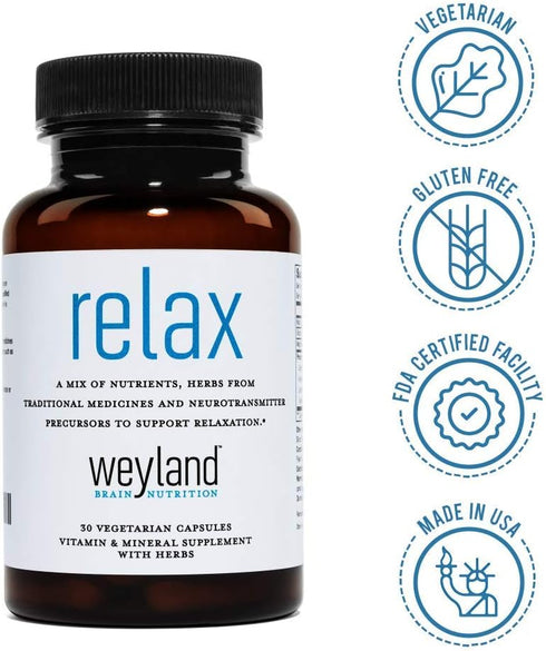 Relax Natural Sleep Aid - 30 Vegetarian Capsules with GABA, L-Theanine, Valerian Root, 5-HTP, Lemon Balm