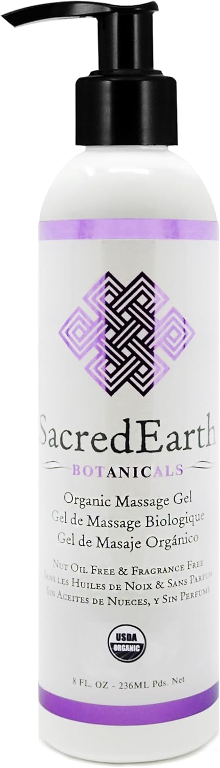 Organic Massage Gel (8oz), New Formula, Unscented, Vegan, Gluten Free, Nut Oil Free, USDA Certified Organic