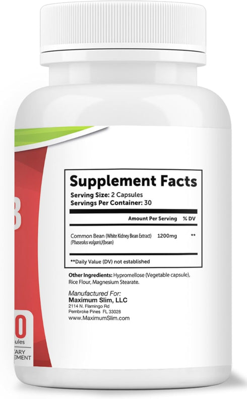 Maximum Slim Pure Kidney Bean Extract, Fat & Carb Blocker for Weight Loss and Appetite Suppressant