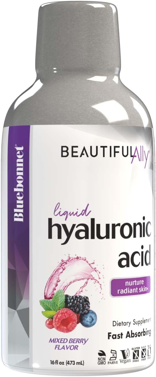 Bluebonnet Nutrition Beautiful Ally Liquid Hyaluronic Acid, 16 fl oz, Non-GMO, Vegan, Gluten-Free, Mixed Berry Flavor,
