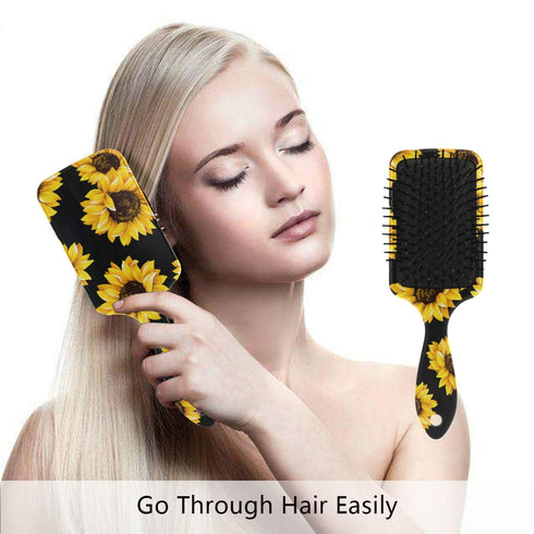 Sunflower Black Hair Brush for Wet & Dry Hair, Soft Bristles Anti-Static Air Cushion Comb for Women