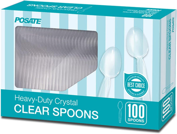 POSATE Clear Heavyweight Plastic Spoons, 100 Count