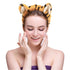 2 PCS Women Animal Ear Tiger Print Fuzzy Hairband, Elastic Stretch Head Wrap for Skincare Spa