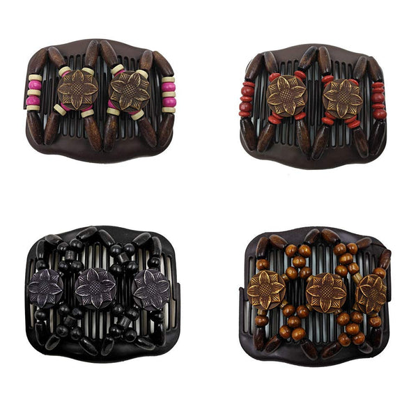 LOVEF 4 Pcs Wood Double Combs, Magic Hair Clips, Bun Maker Hair Accessories