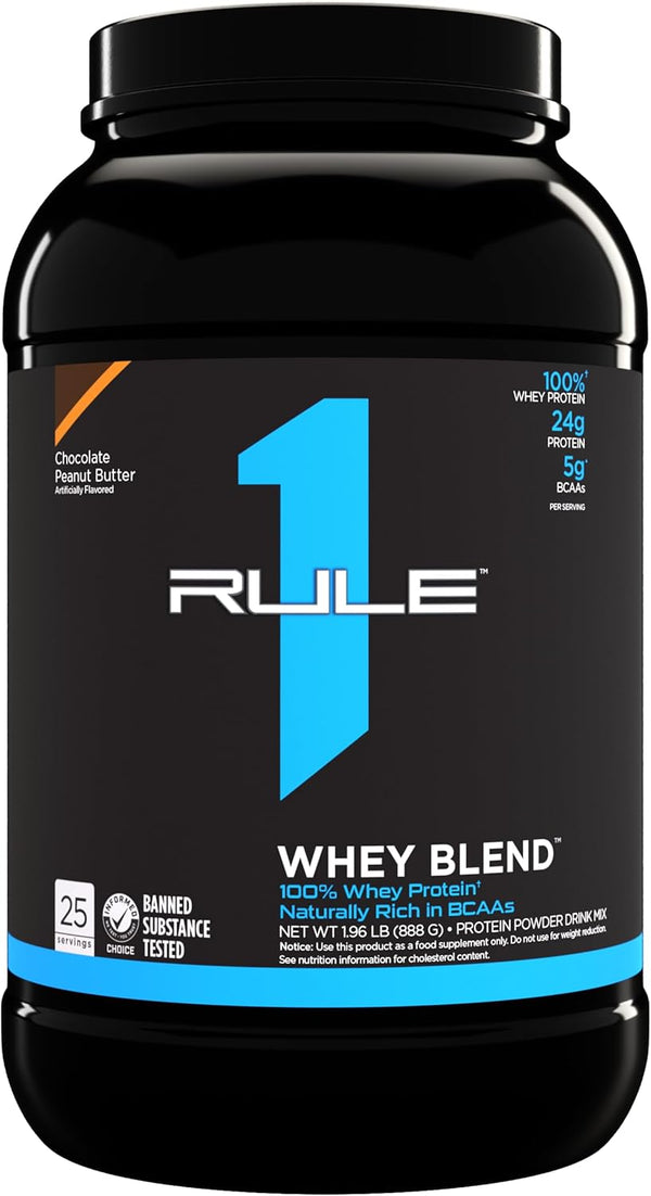 Rule 1 R1 Whey Blend, Chocolate Peanut Butter - 1.98 lbs Powder with 24g Whey Concentrates, 26 Servings