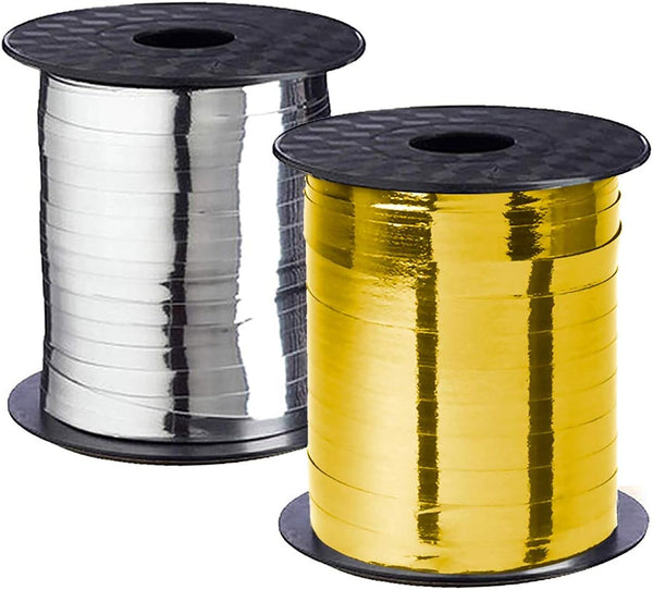 Gift Ribbon Curling Metallic Gold Silver Set, 500 Yards for Wedding Gift Wrap, Birthday Party Decoration, Gift Wrap