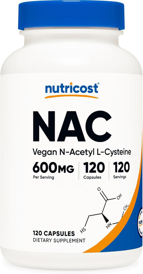 Nutricost N-Acetyl L-Cysteine (NAC) 600mg, 120 Vegetarian Capsules - Non-GMO, Gluten Free
