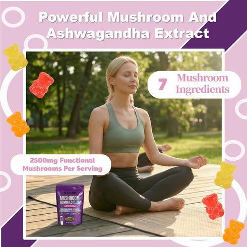 KAACHLI 1000mg Gummies, 8-Mushroom 160 Count. Ashwagandha & Mushroom with Blend (Reishi, Lion's Mane, Cordyceps).