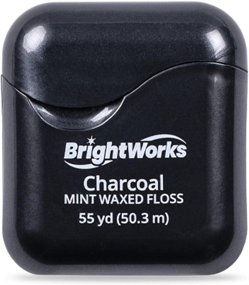 BrightWorks Activated Charcoal Dental Floss - 55 Yards (Pack of 4) - Infused Waxed with Natural Fresh Mint Flavor for